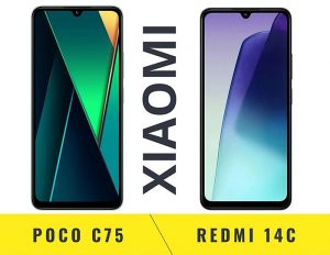 POCO C75 и Redmi 14C вид спереди, экран, монитор