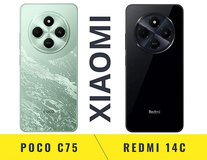 POCO C75 и Redmi 14C вид сзади, камеры, задняя панель
