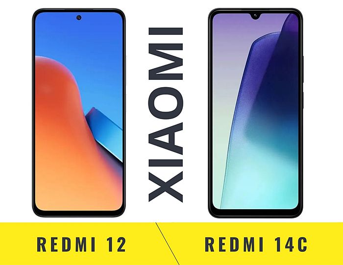 Xiaomi Redmi 12 и Redmi 14C вид спереди, экран, дисплей сравнение