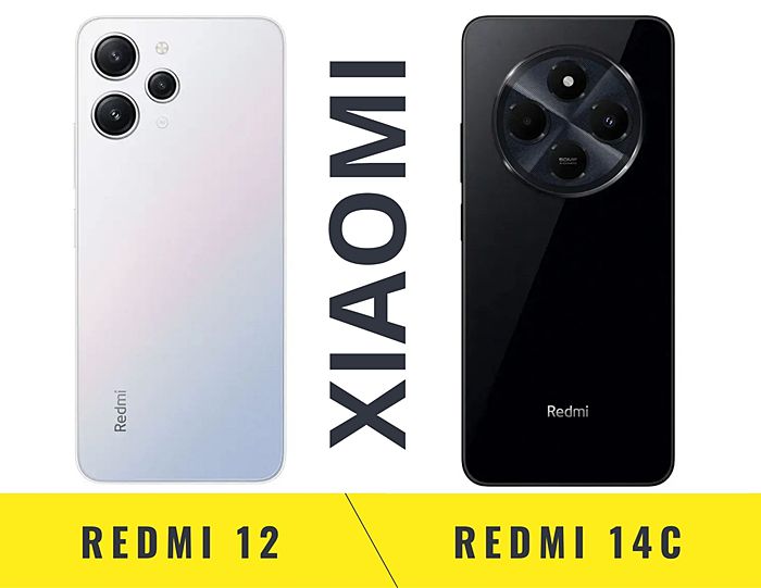 Xiaomi Redmi 12 и Redmi 14C вид сзади, камеры, задняя панель сравнение