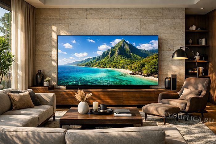 Современный телевизор в гостиной